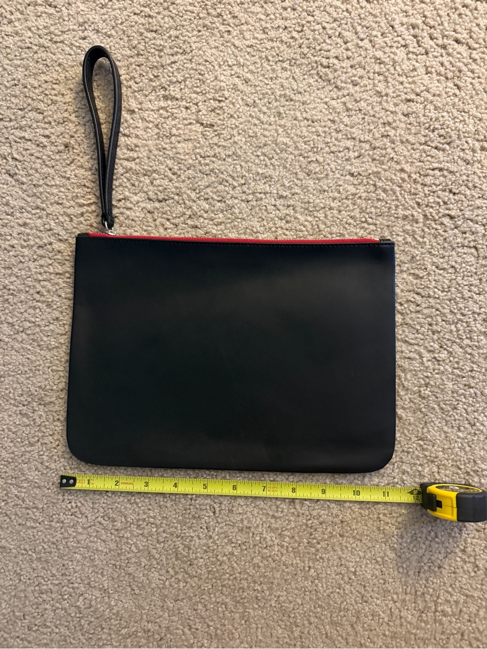 Black Leather Wristlet Pouch with Red Trim
